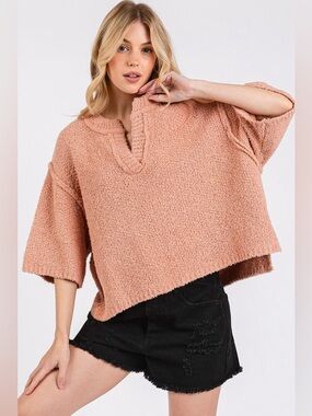 Mittoshop Side Slit Notched Drop Shoulder Sweater
